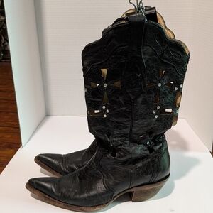 Corral Vintage Cutout Crosses With Rhinestones, Black Western Size 9 Boots